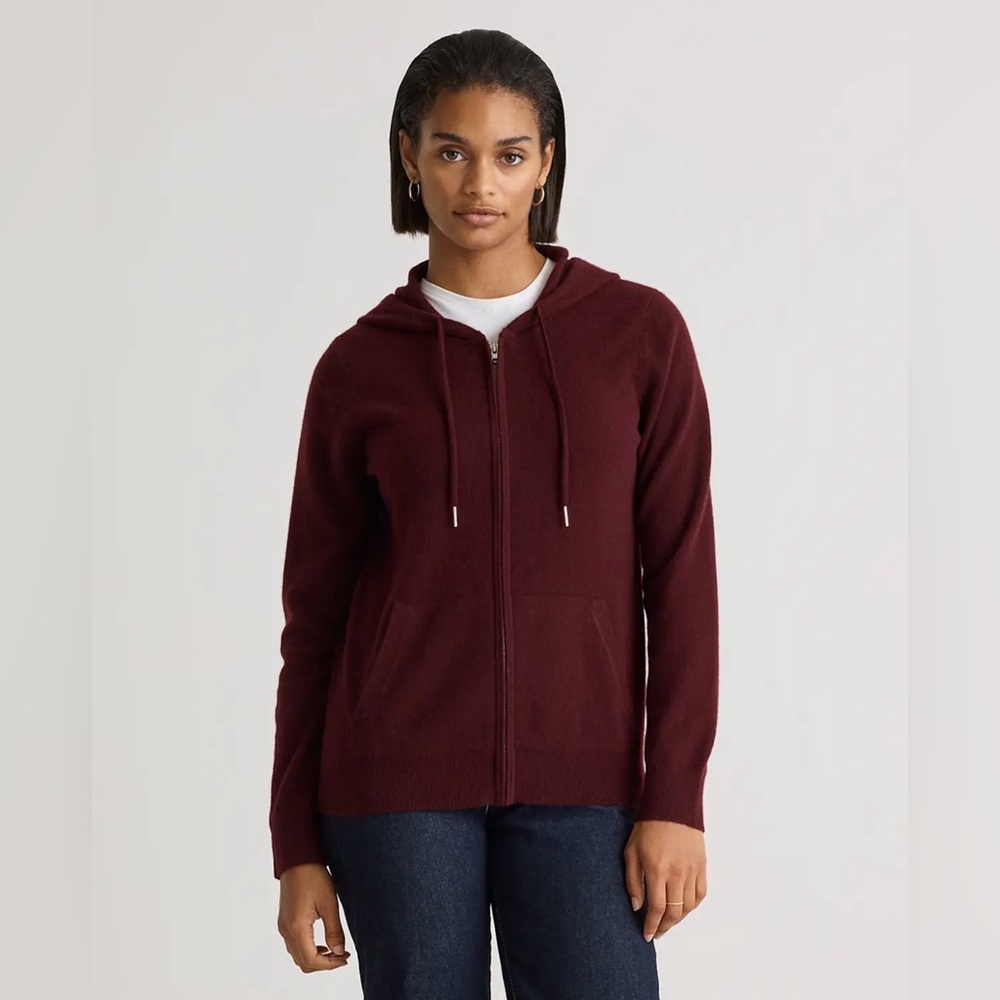 Quince Mongolian Cashmere Full-Zip Hoodie - Rich Burgundy